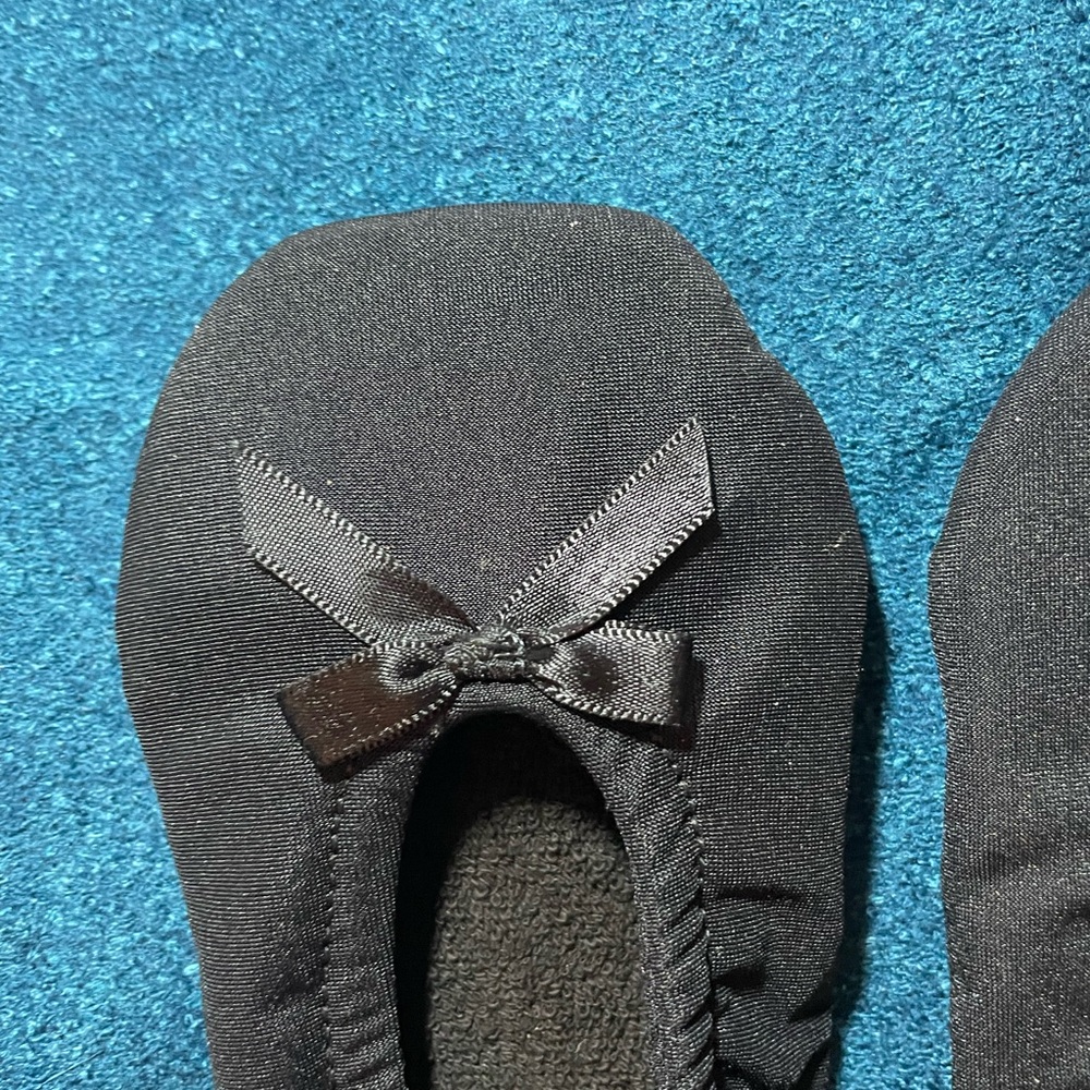 VINTAGE 1989 SNUG TREDS Comfort Stretch Slippers Suede Sole Black Sz S 5-6 - Picture 6 of 8